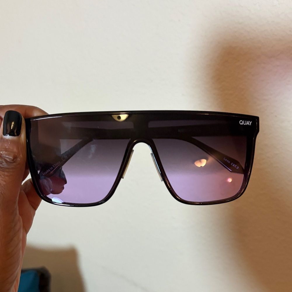 Quay Australia Black Shield Sunglasses with Purple Ombre Lens